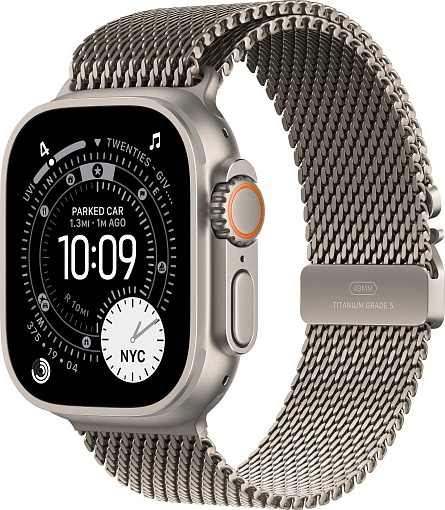 Apple Watch Ultra 3, Natural Titanium Case with Natural Titanium Milanese Loop
